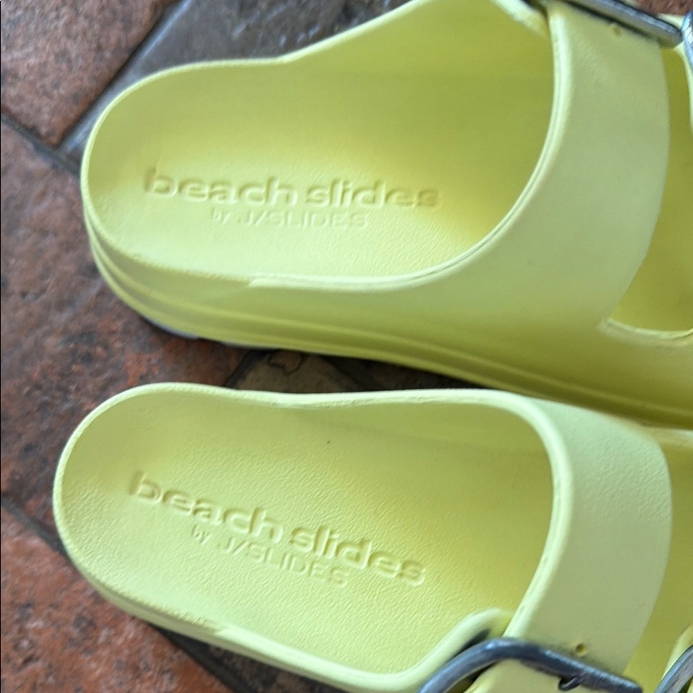 J/SLIDES Lemon Yellow Double Buckle Platform Slide Sandals - Picture 2 of 6